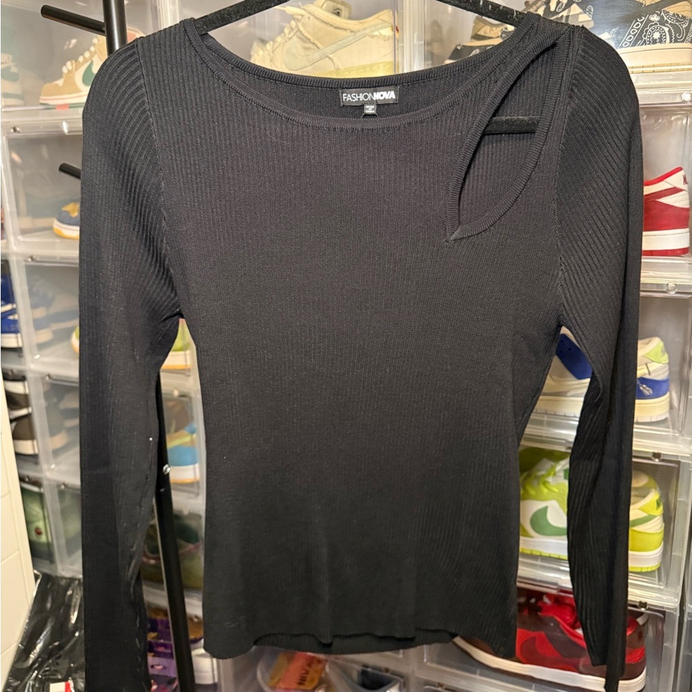Fashion Nova Black Long Sleeve Cut Out Top